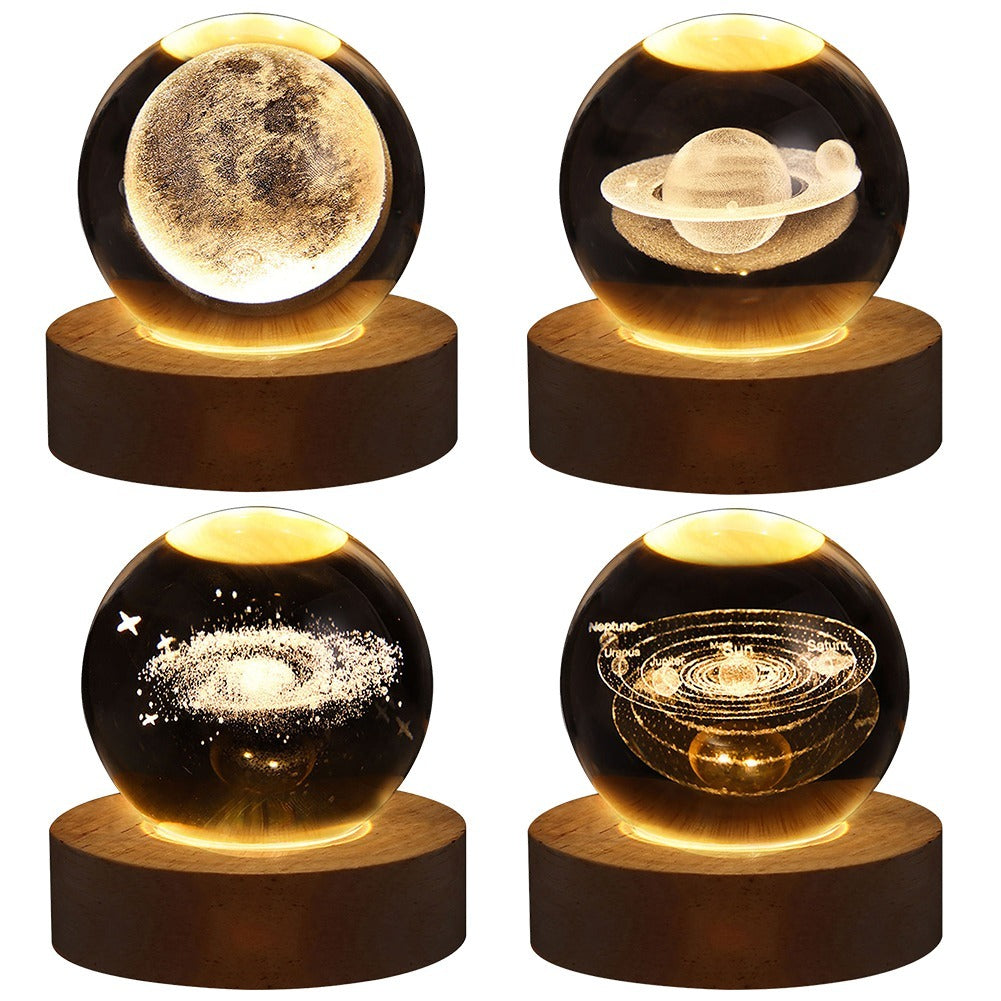 Galaxy Moon Lamp Crystal Ball Night Light – 3D Astronaut & Planet USB LED Table Lamp | Kids Bedroom Decor, Gift Light