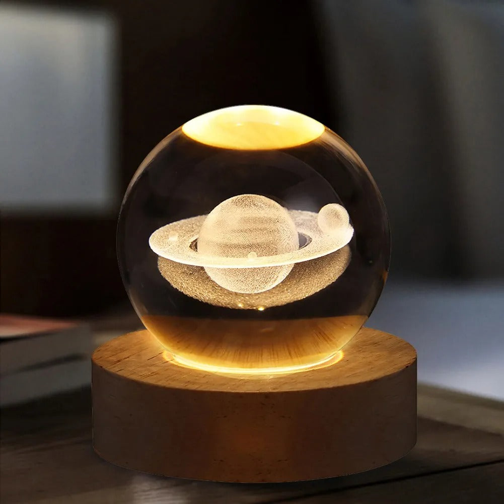 Galaxy Moon Lamp Crystal Ball Night Light – 3D Astronaut & Planet USB LED Table Lamp | Kids Bedroom Decor, Gift Light