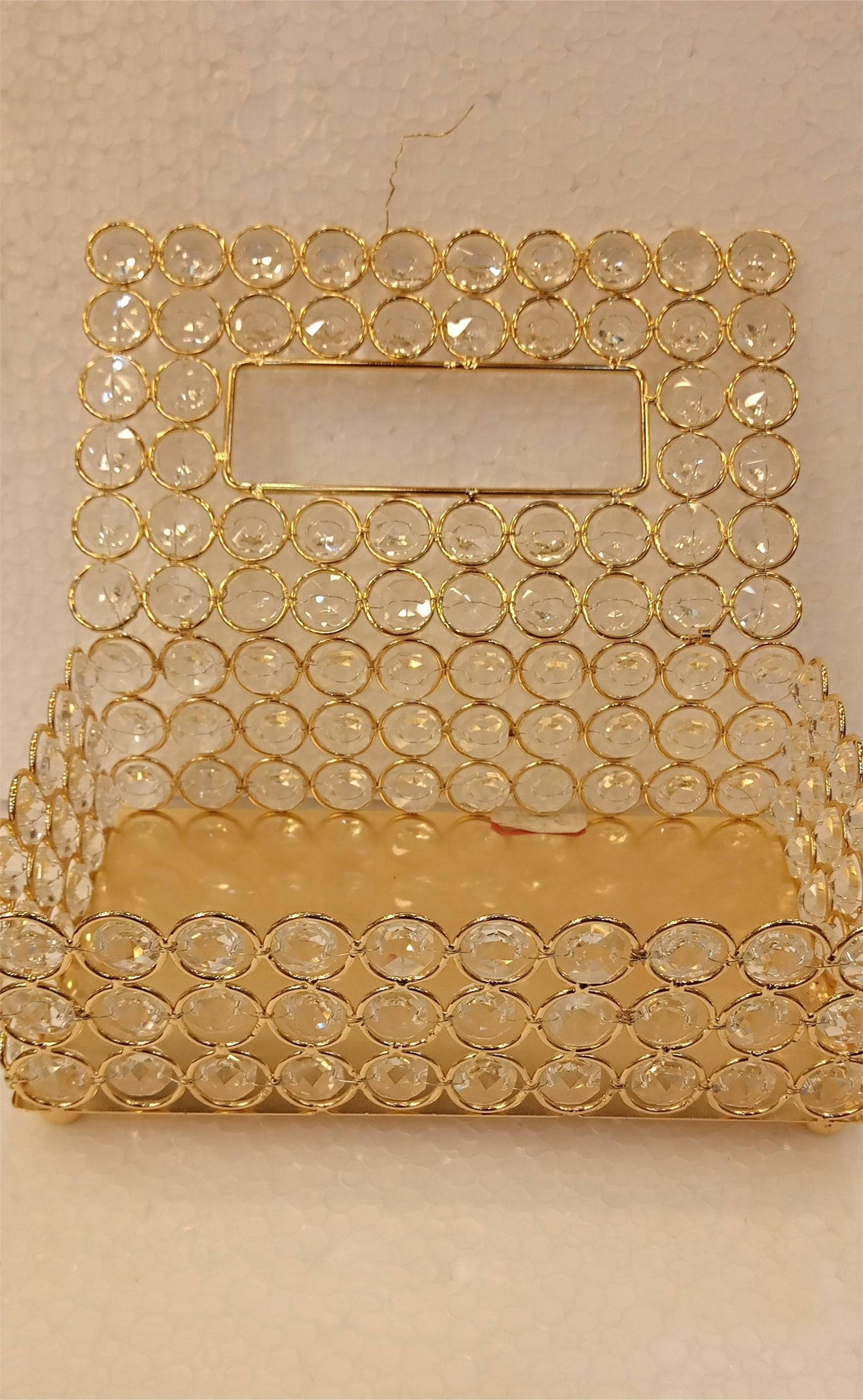 Elegant Gold Metal Tissue Box with Beaded Detailing