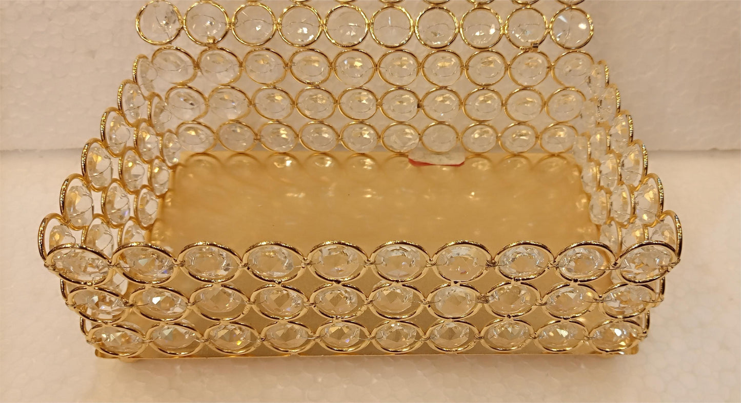 Elegant Gold Metal Tissue Box with Beaded Detailing