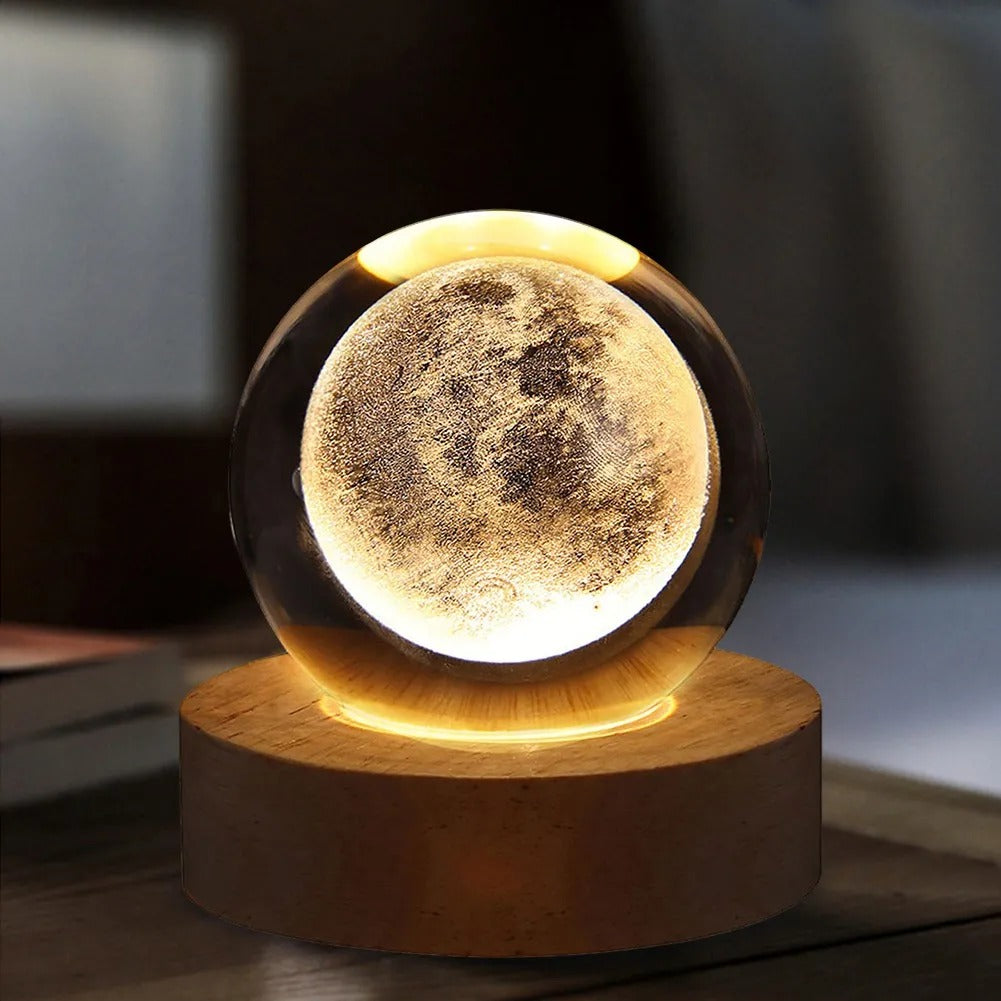 Galaxy Moon Lamp Crystal Ball Night Light – 3D Astronaut & Planet USB LED Table Lamp | Kids Bedroom Decor, Gift Light