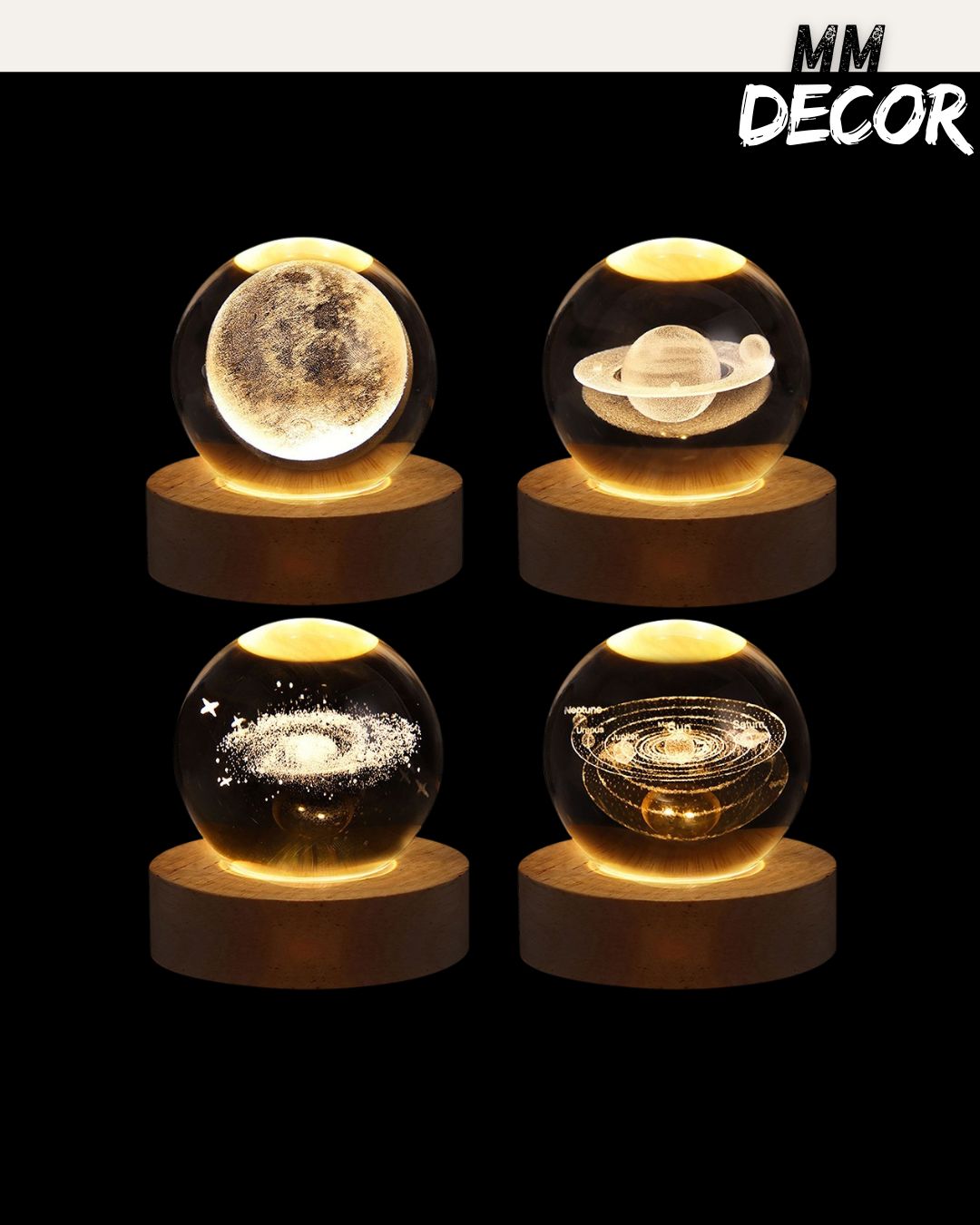 Galaxy Moon Lamp Crystal Ball Night Light – 3D Astronaut & Planet USB LED Table Lamp | Kids Bedroom Decor, Gift Light