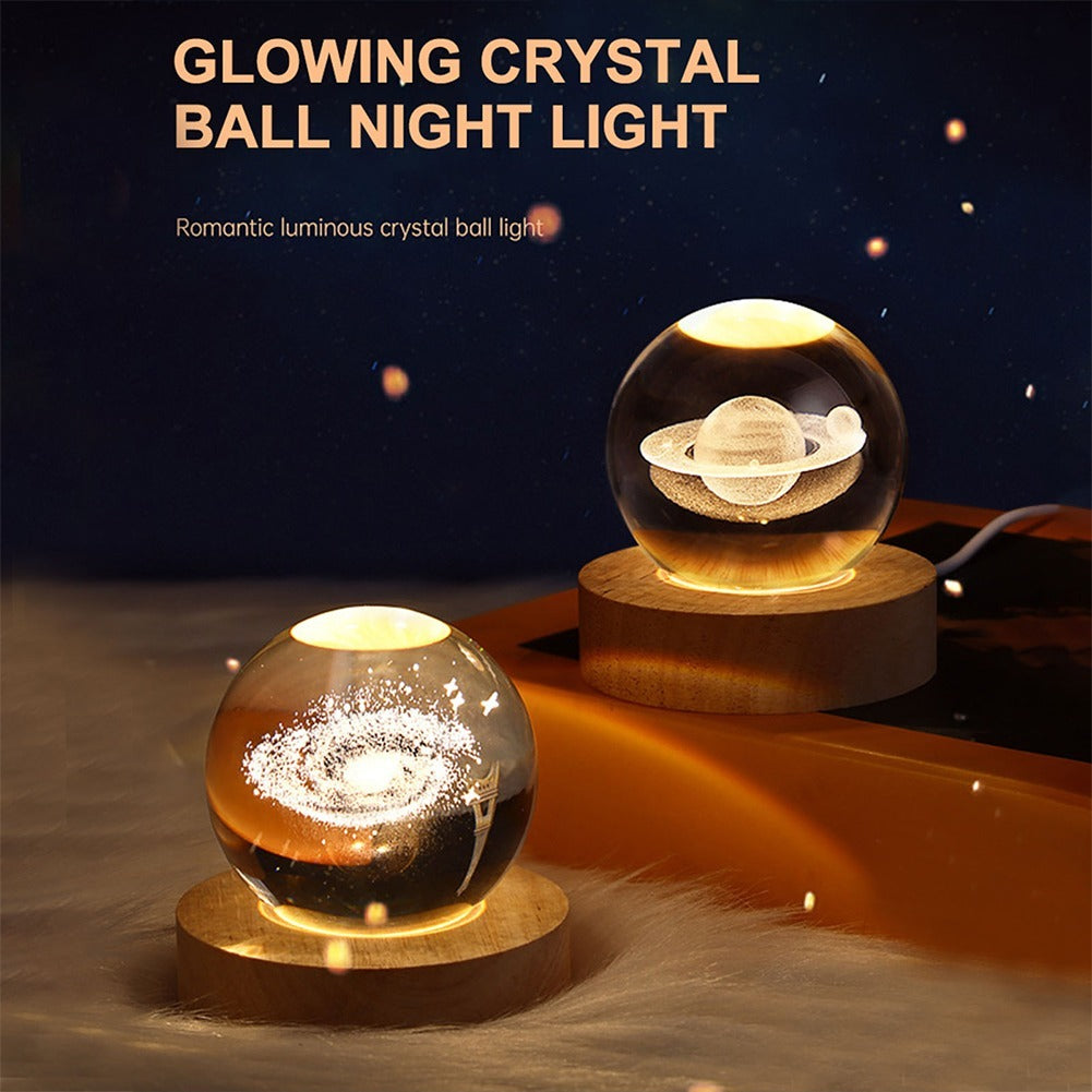 Galaxy Moon Lamp Crystal Ball Night Light – 3D Astronaut & Planet USB LED Table Lamp | Kids Bedroom Decor, Gift Light