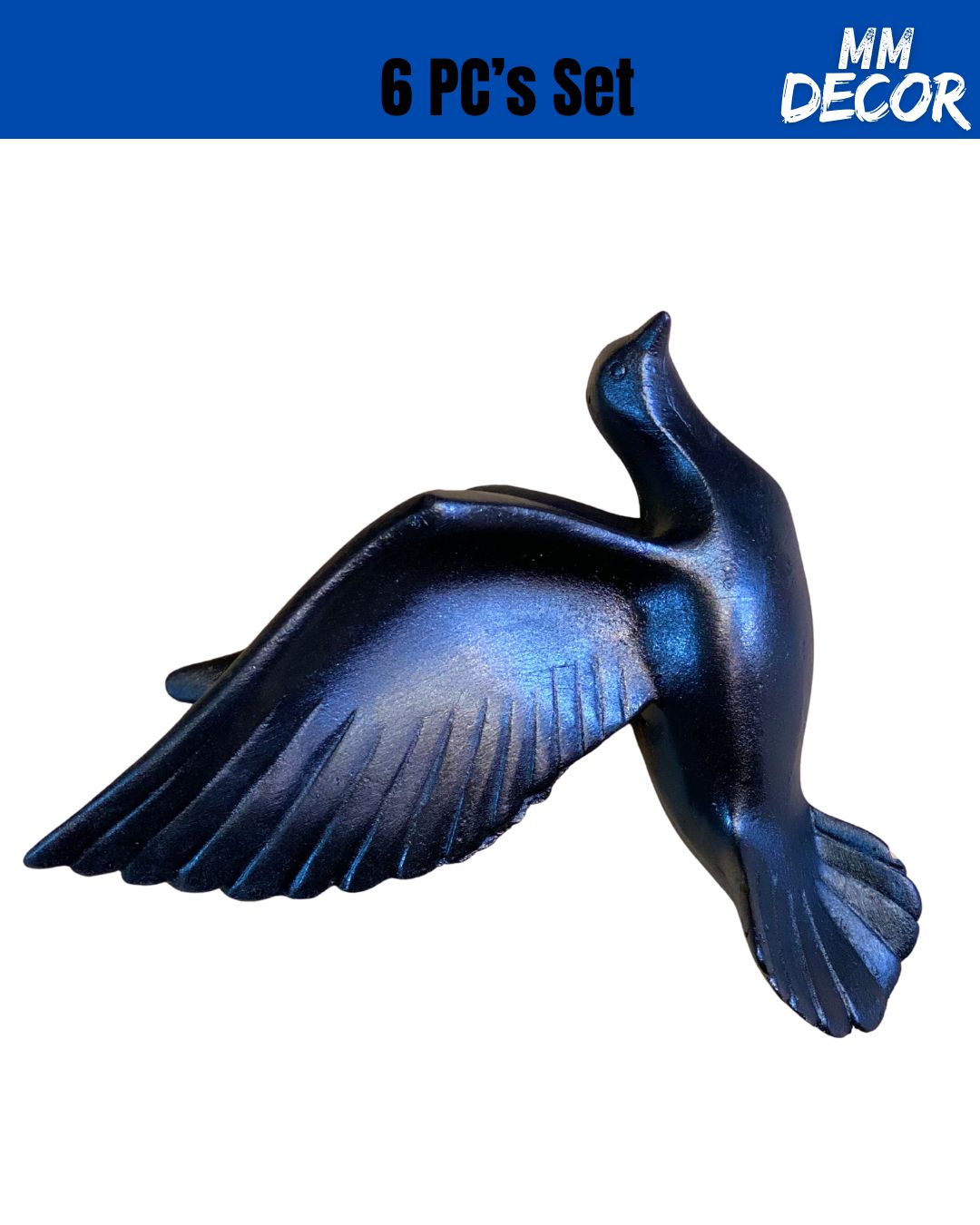 6-Piece Resin Flying Bird Wall Decor Set – Elegant Black Finish | Modern 3D Wall Art for Home, Living Room, Bedroom, Office & Garden