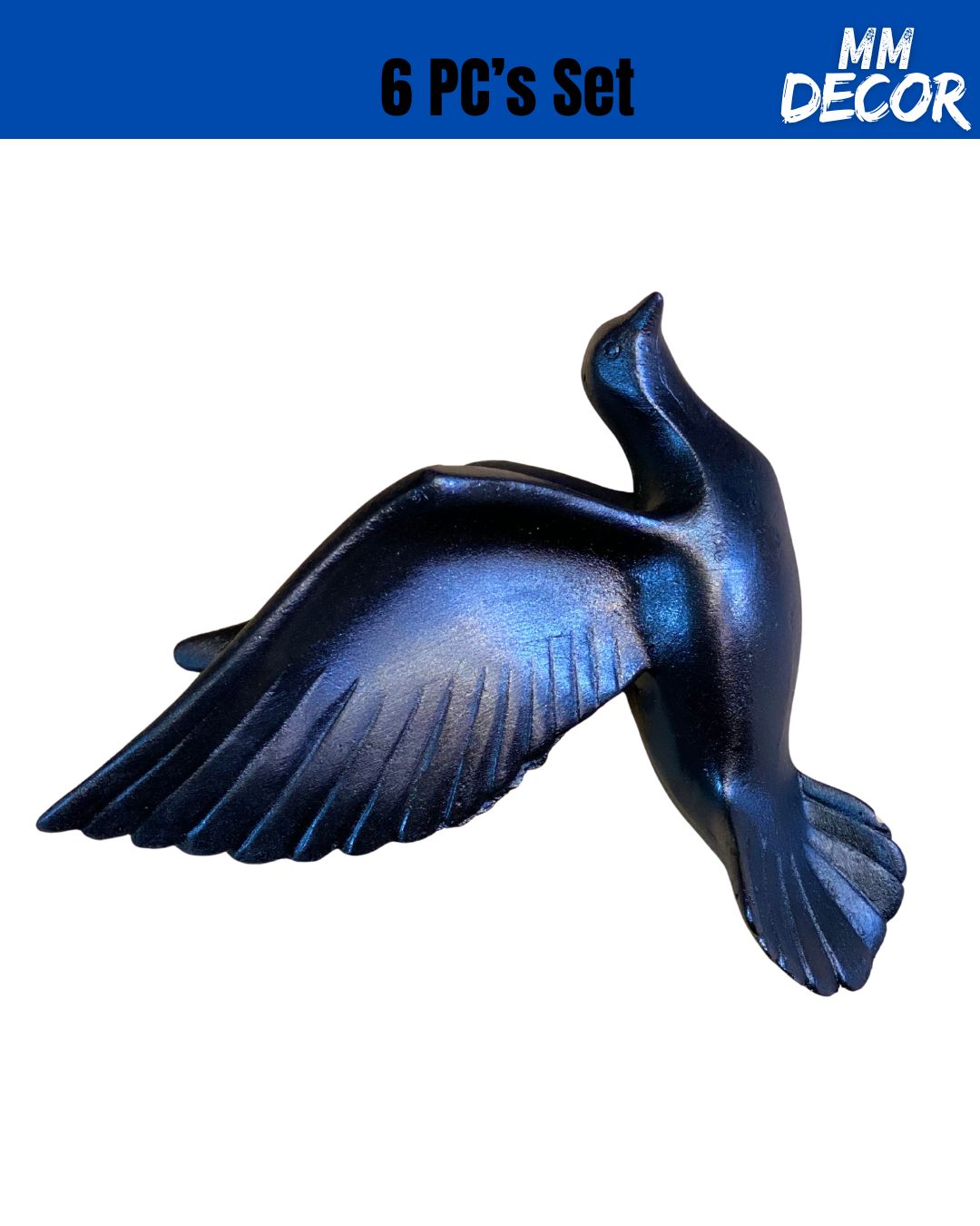 6-Piece Resin Flying Bird Wall Decor Set – Elegant Black Finish | Modern 3D Wall Art for Home, Living Room, Bedroom, Office & Garden
