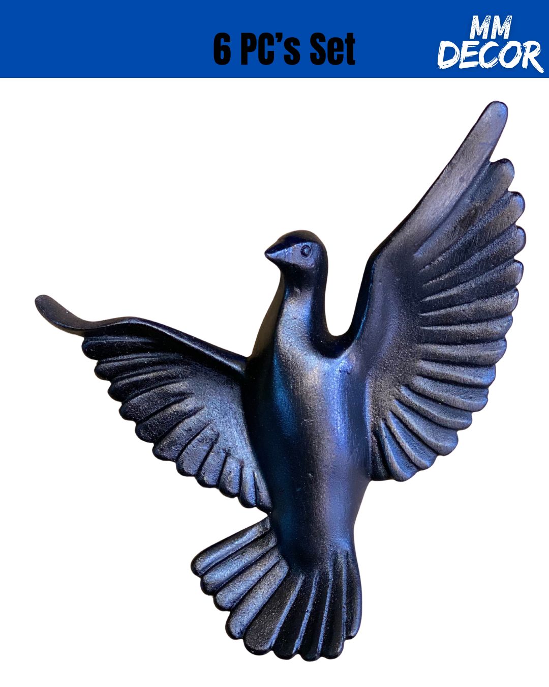 6-Piece Resin Flying Bird Wall Decor Set – Elegant Black Finish | Modern 3D Wall Art for Home, Living Room, Bedroom, Office & Garden