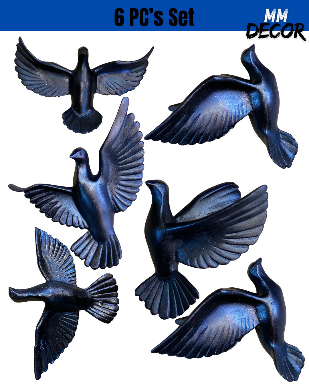 6-Piece Resin Flying Bird Wall Decor Set – Elegant Black Finish | Modern 3D Wall Art for Home, Living Room, Bedroom, Office & Garden