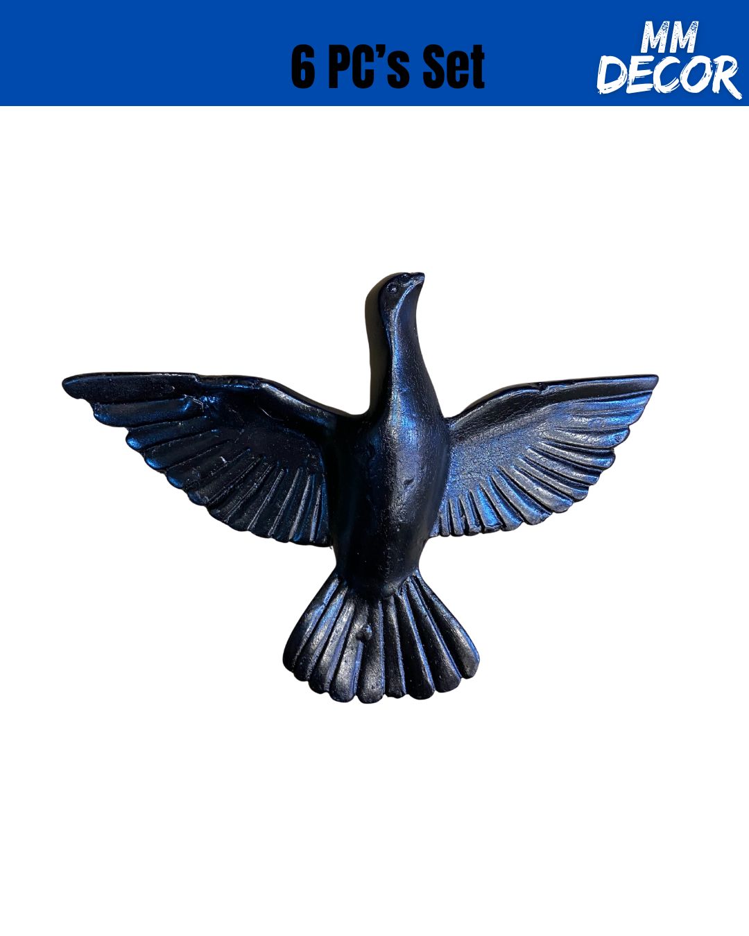 6-Piece Resin Flying Bird Wall Decor Set – Elegant Black Finish | Modern 3D Wall Art for Home, Living Room, Bedroom, Office & Garden