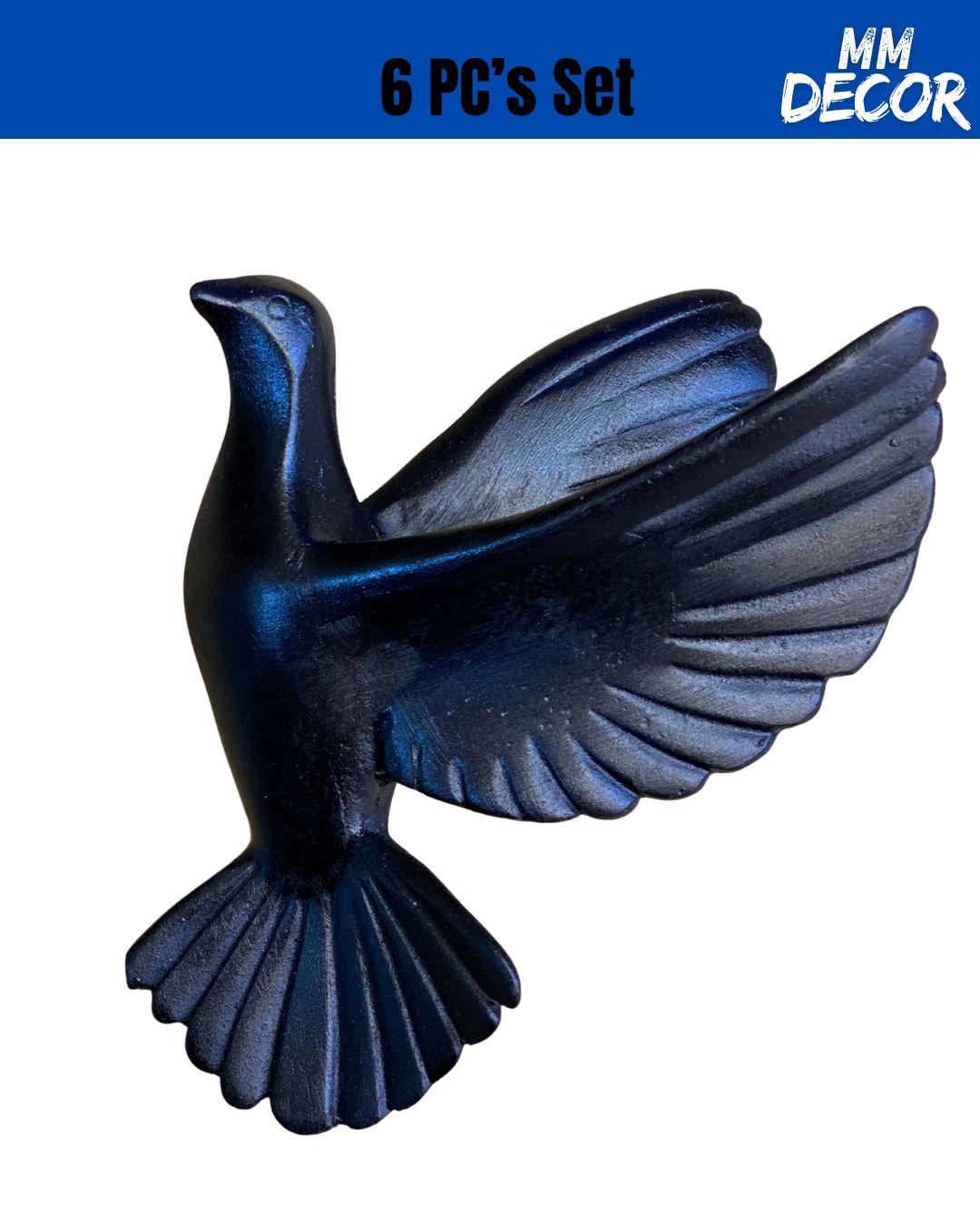 6-Piece Resin Flying Bird Wall Decor Set – Elegant Black Finish | Modern 3D Wall Art for Home, Living Room, Bedroom, Office & Garden