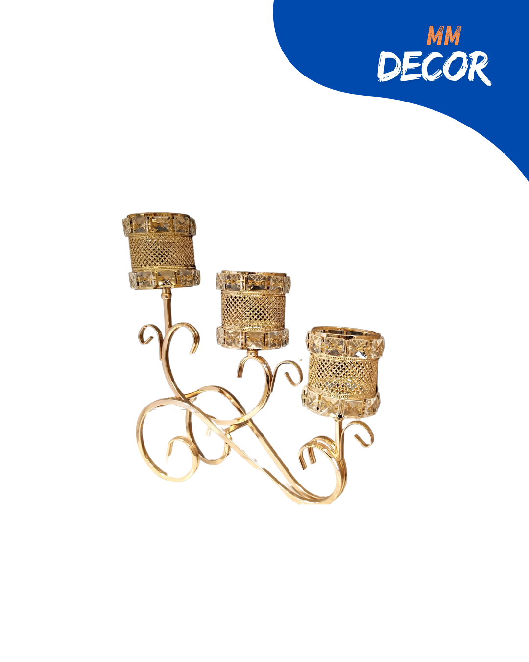 Elegant 3-Piece Metal Candle Stand with Fixed Candle Holders, 15 Inches Height, 16 Inches Length