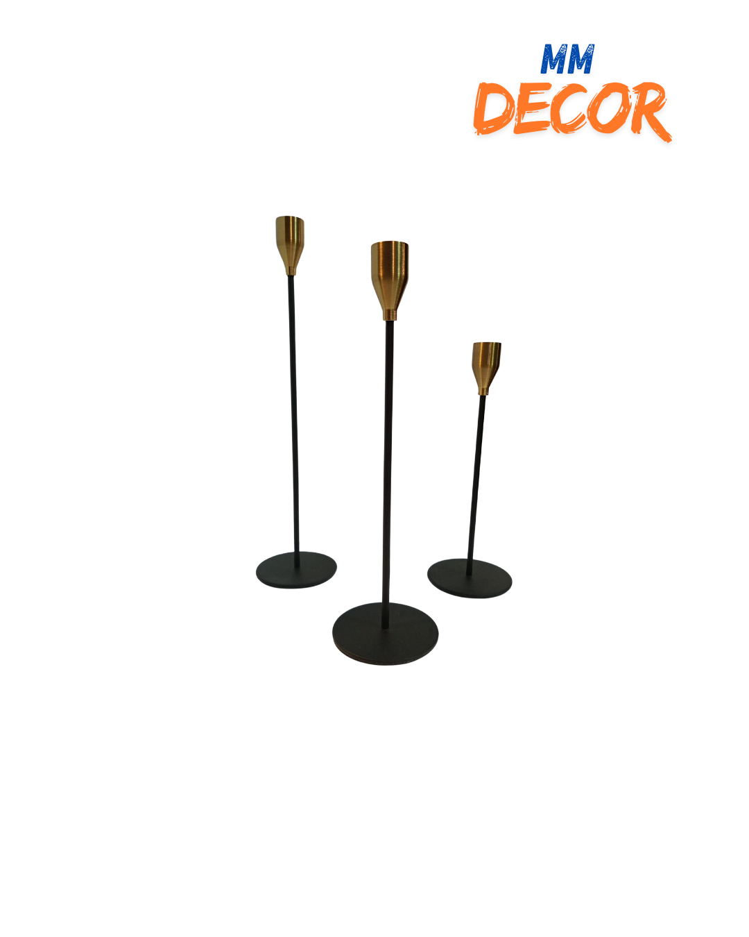 Black & Gold 3-Piece Candle Stand Set – Decorative Metal Candle Holders